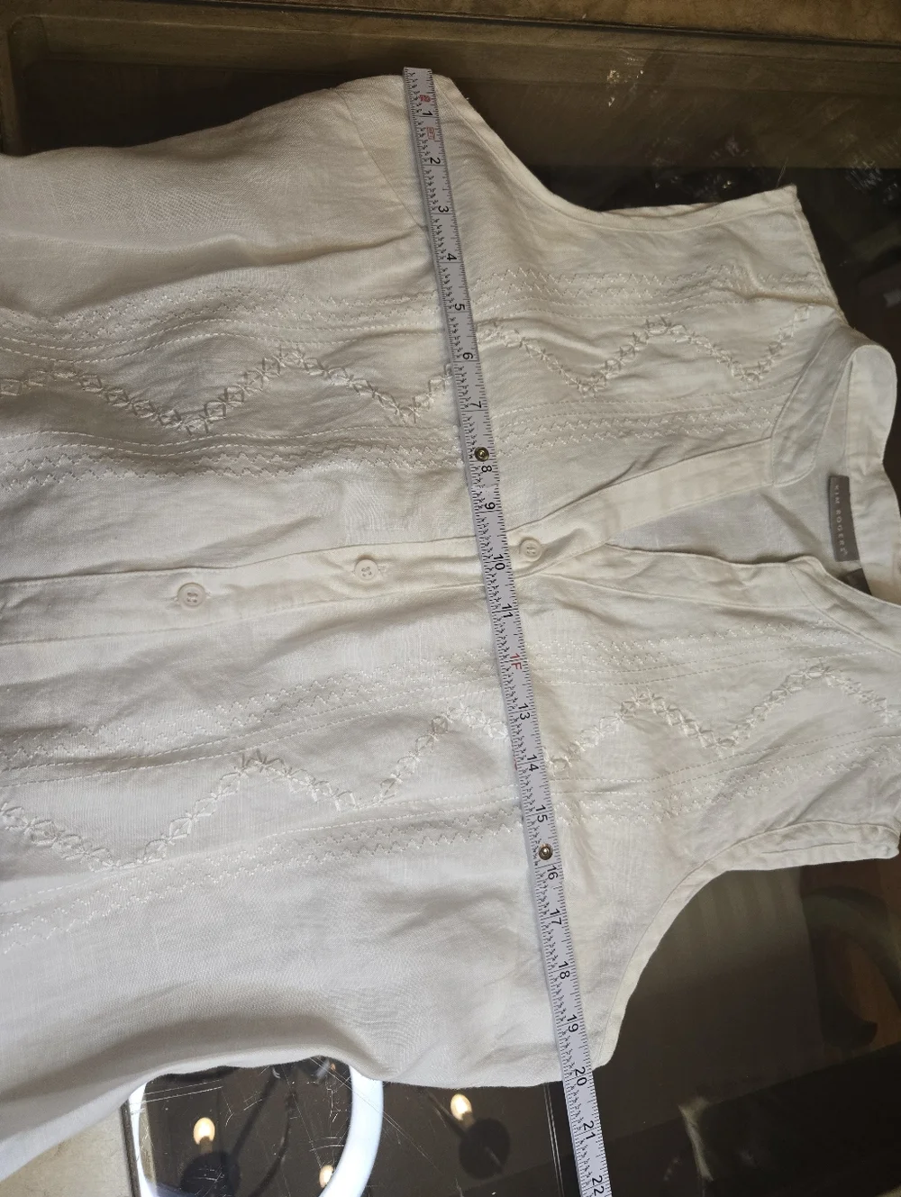 Kim Rogers White Sleeveless Embroidered Linen Button-Up Blouse Sz L - Picture 11 of 11